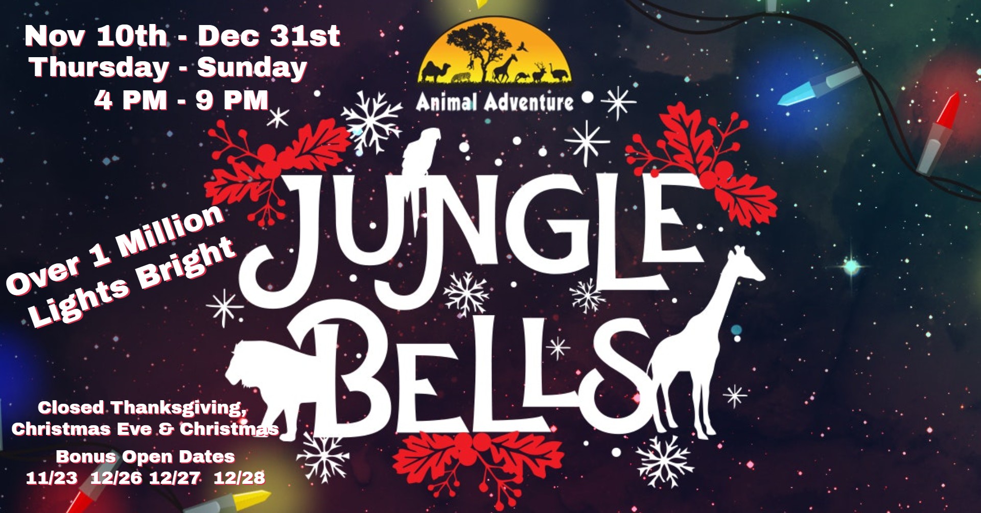 Jungle Bells is a festive Christmas light show at Animal Adventure Park  near Binghamton, New York. …