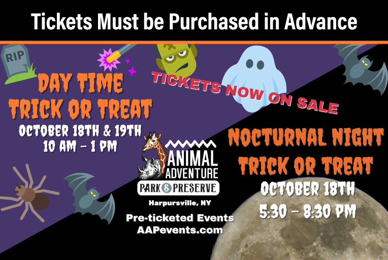 Tickets Must be Purchased in Advance / Day Time Trick or Treat! October 18th & 19th / Nocturnal Night: October 18th